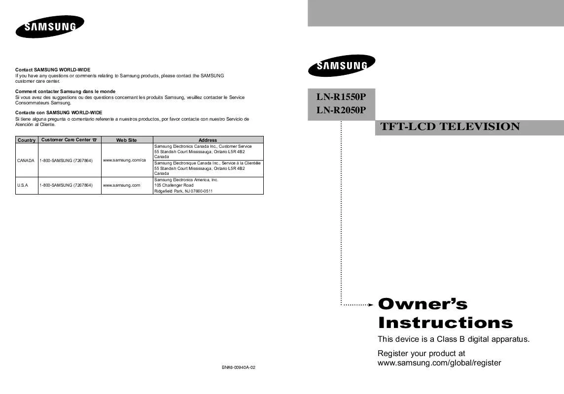 Mode d'emploi SAMSUNG LN-R1550P