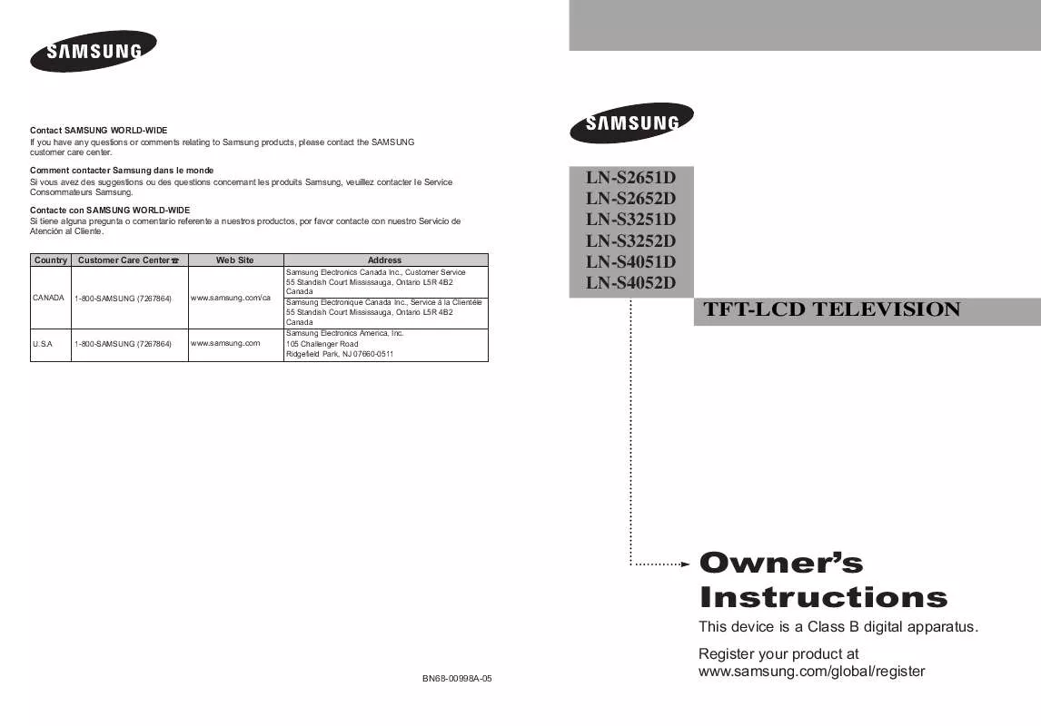 Mode d'emploi SAMSUNG LN-S2652D