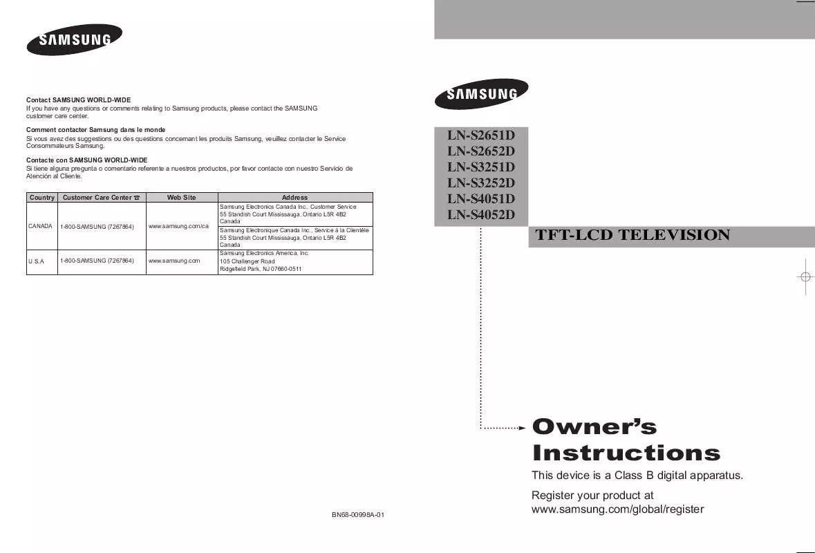 Mode d'emploi SAMSUNG LN-S3252