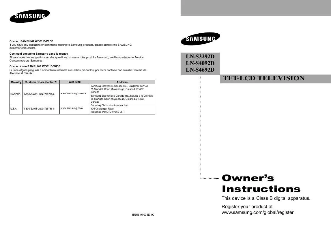 Mode d'emploi SAMSUNG LN-S4092D