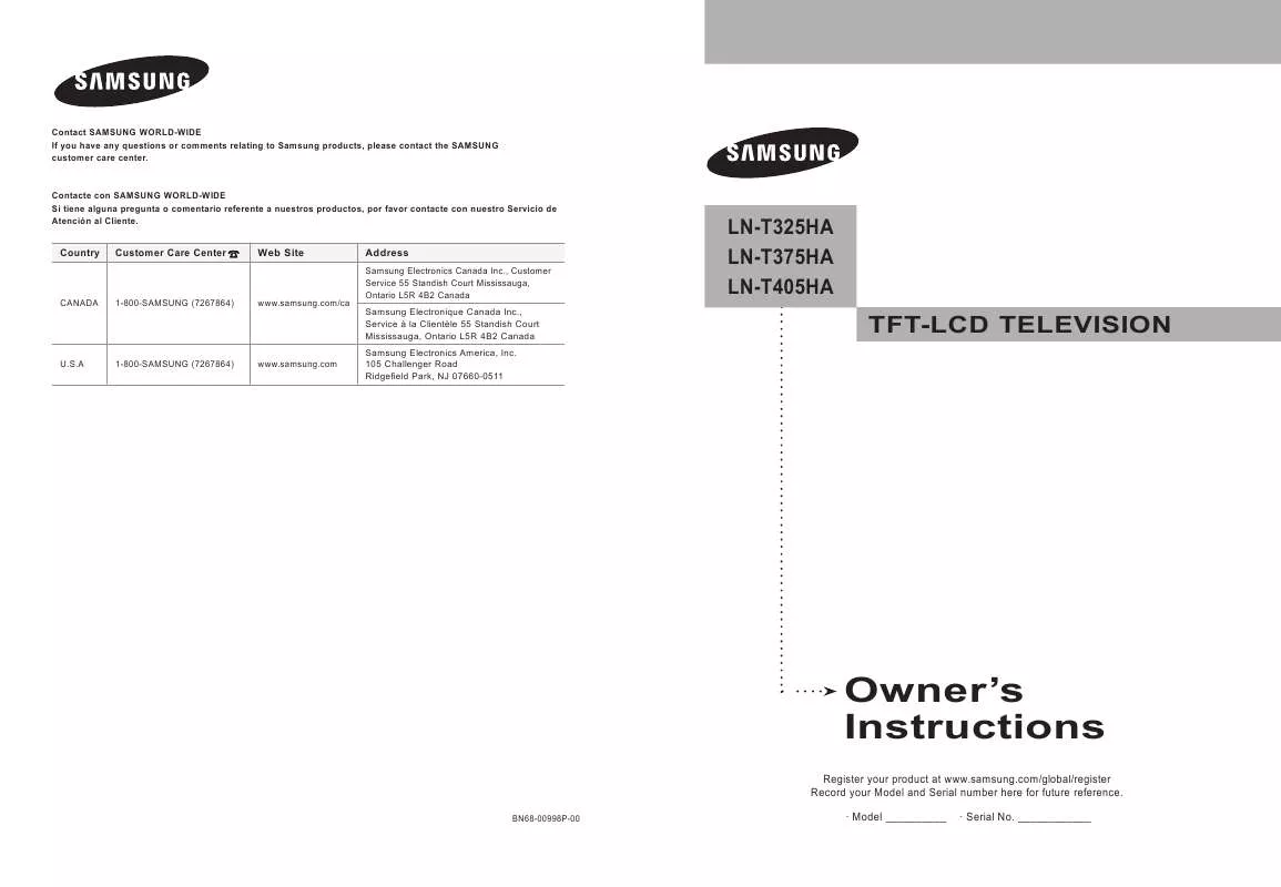 Mode d'emploi SAMSUNG LN-T375HA