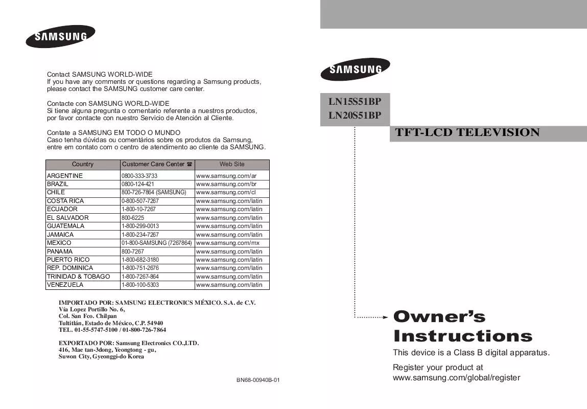 Mode d'emploi SAMSUNG LN15S51BP