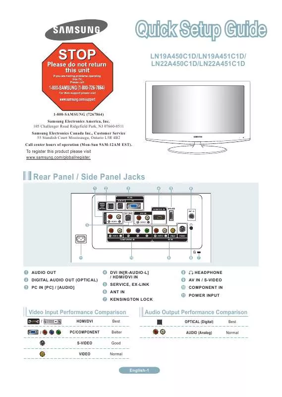 Mode d'emploi SAMSUNG LN19A450C1D