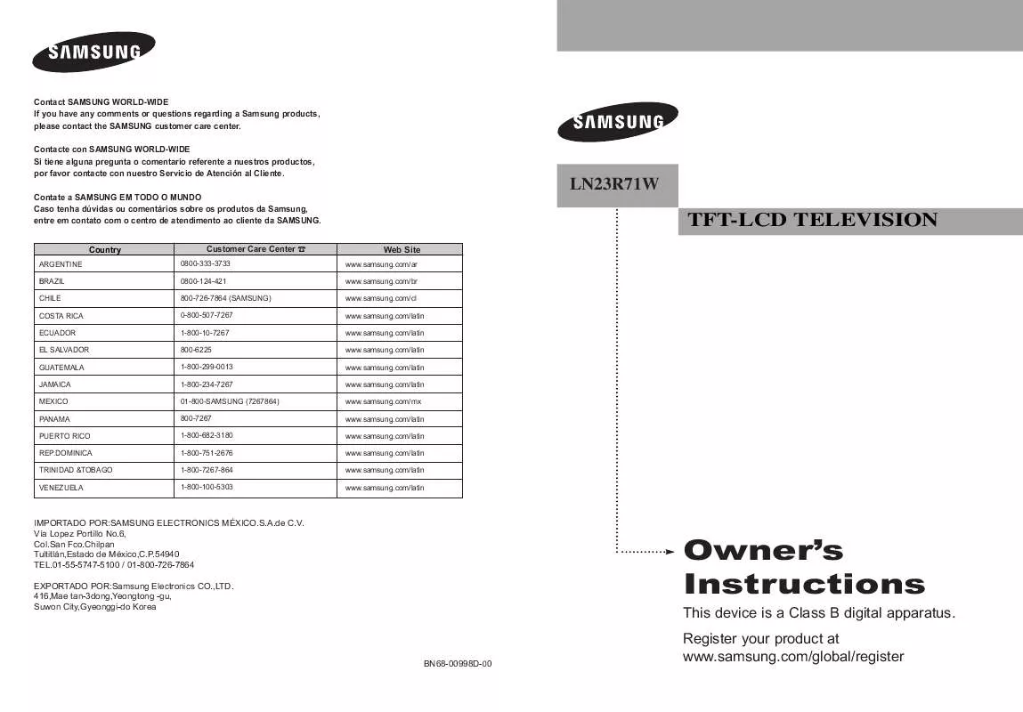 Mode d'emploi SAMSUNG LN23R71W