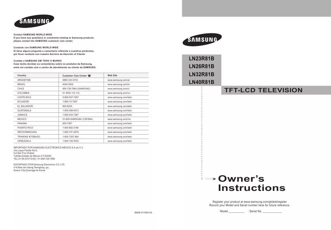 Mode d'emploi SAMSUNG LN26R81