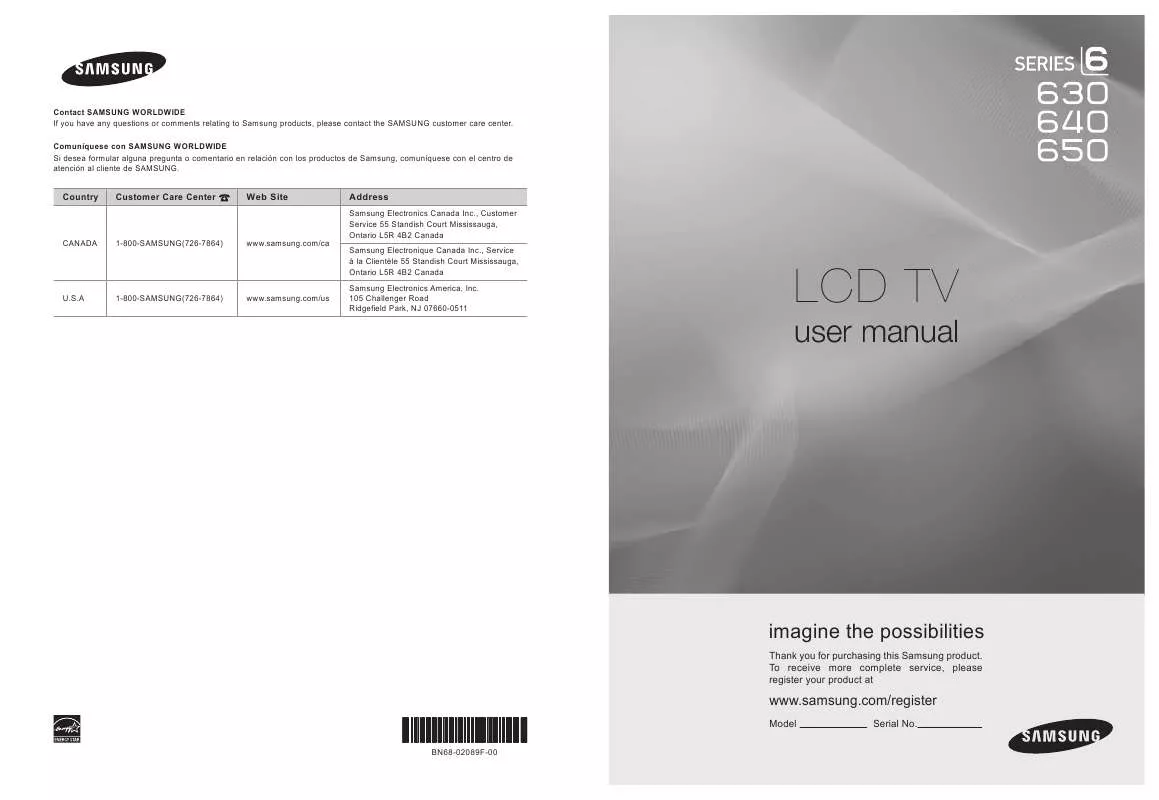 Mode d'emploi SAMSUNG LN32B650T1F