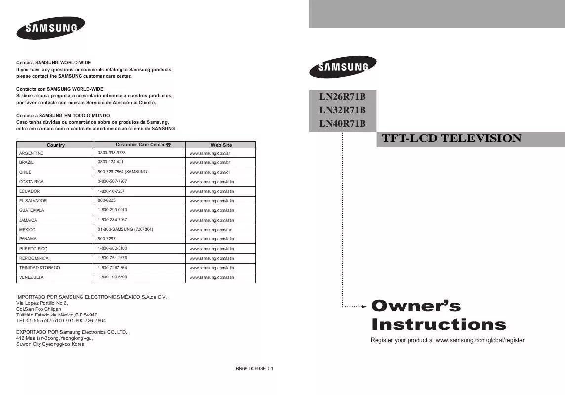 Mode d'emploi SAMSUNG LN32R71B