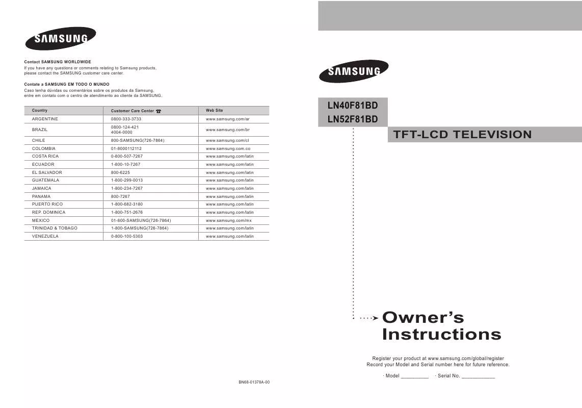 Mode d'emploi SAMSUNG LN40F81BD