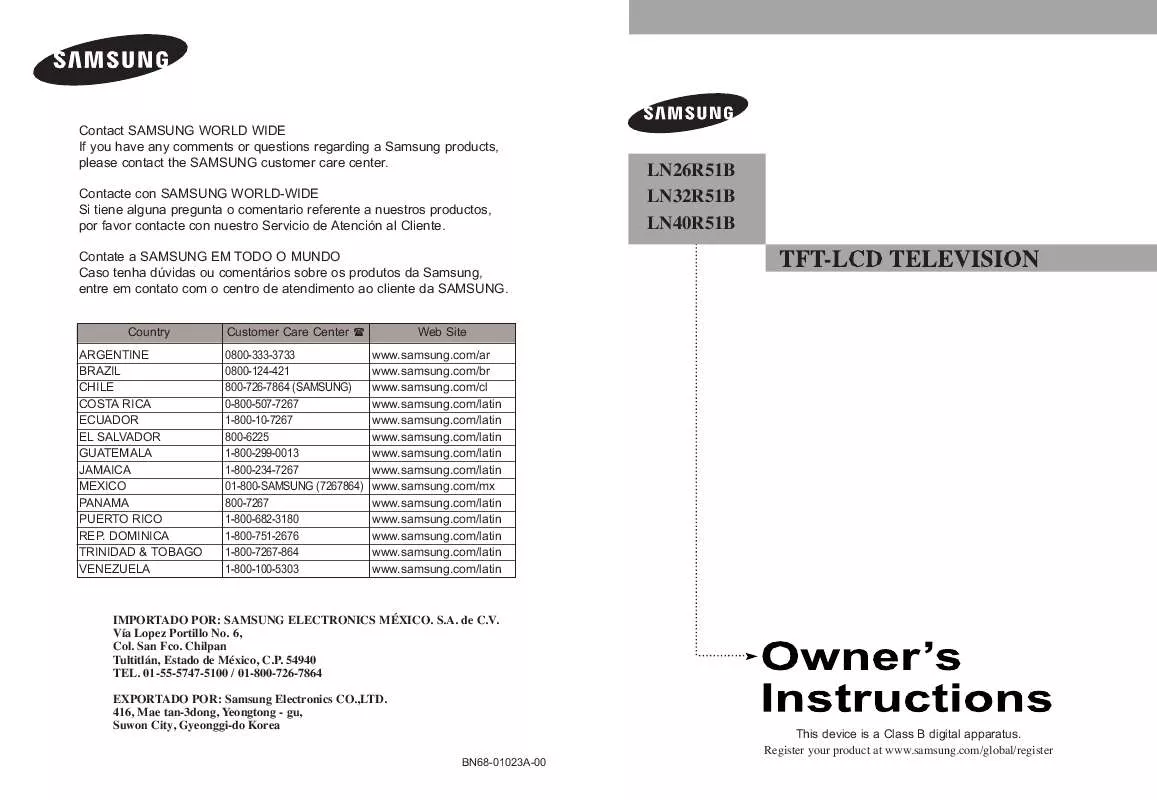 Mode d'emploi SAMSUNG LN40R51B