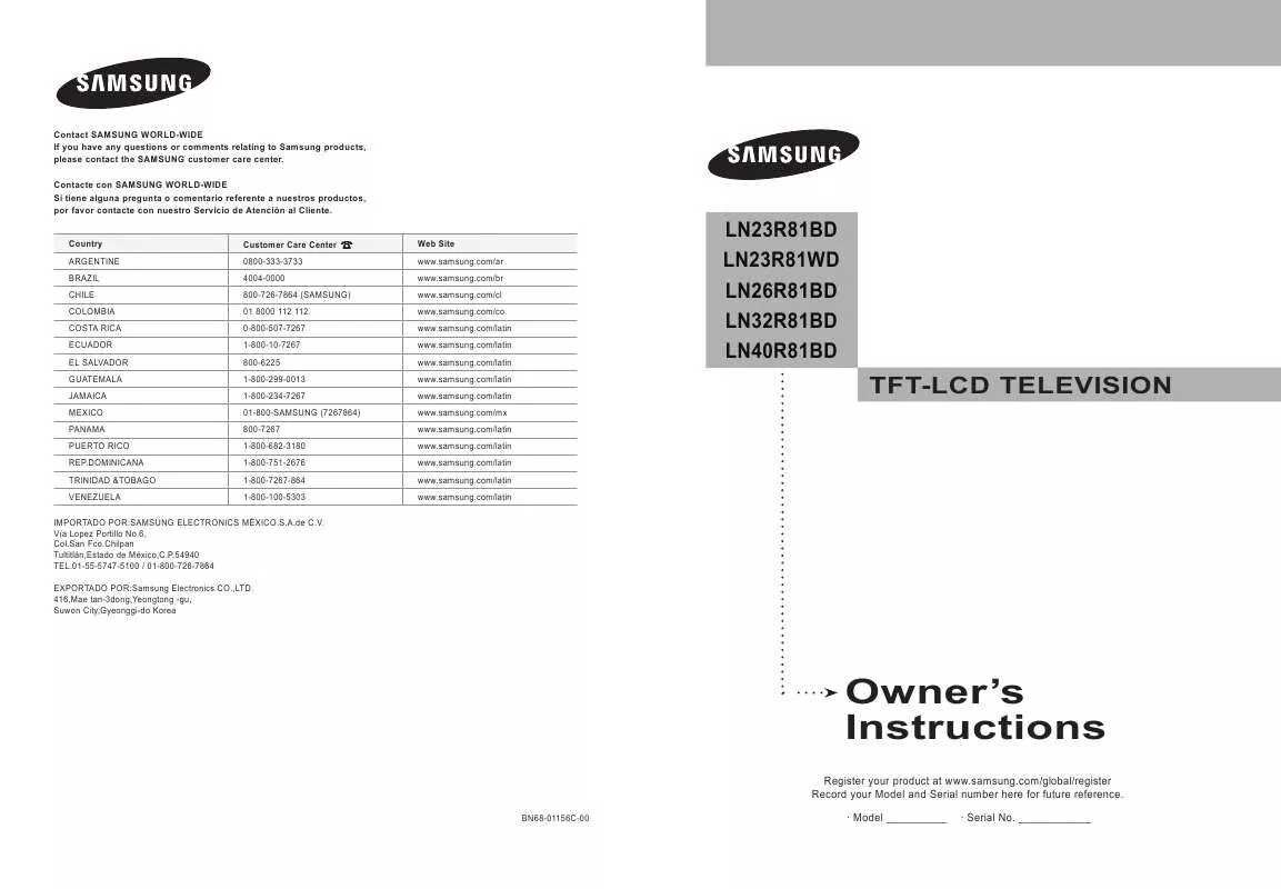 Mode d'emploi SAMSUNG LN40R81BD