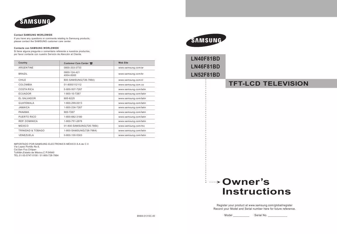 Mode d'emploi SAMSUNG LN46F81BD