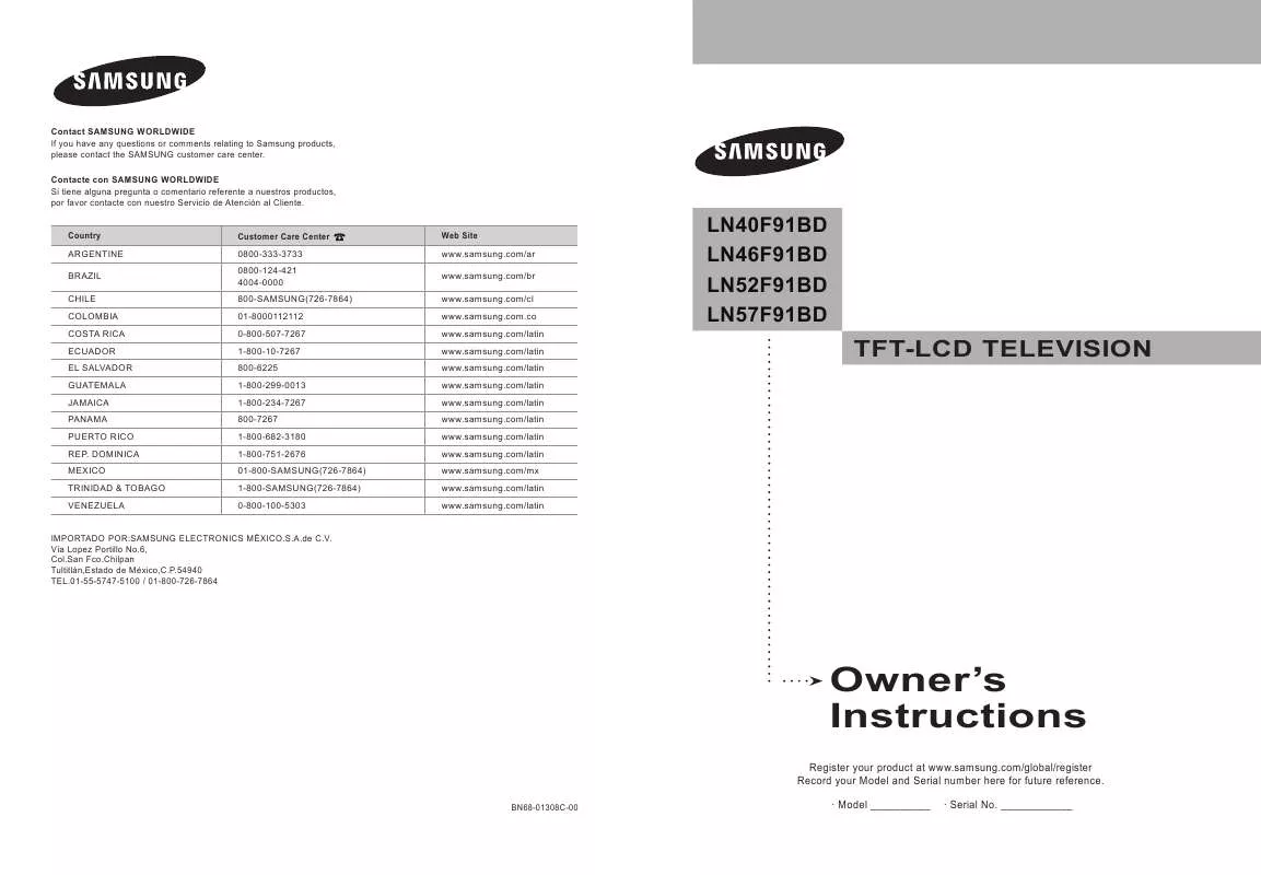 Mode d'emploi SAMSUNG LN46F91BD