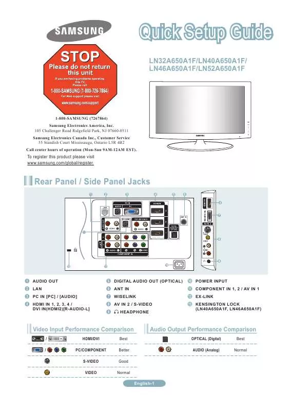 Mode d'emploi SAMSUNG LN52A650A1F