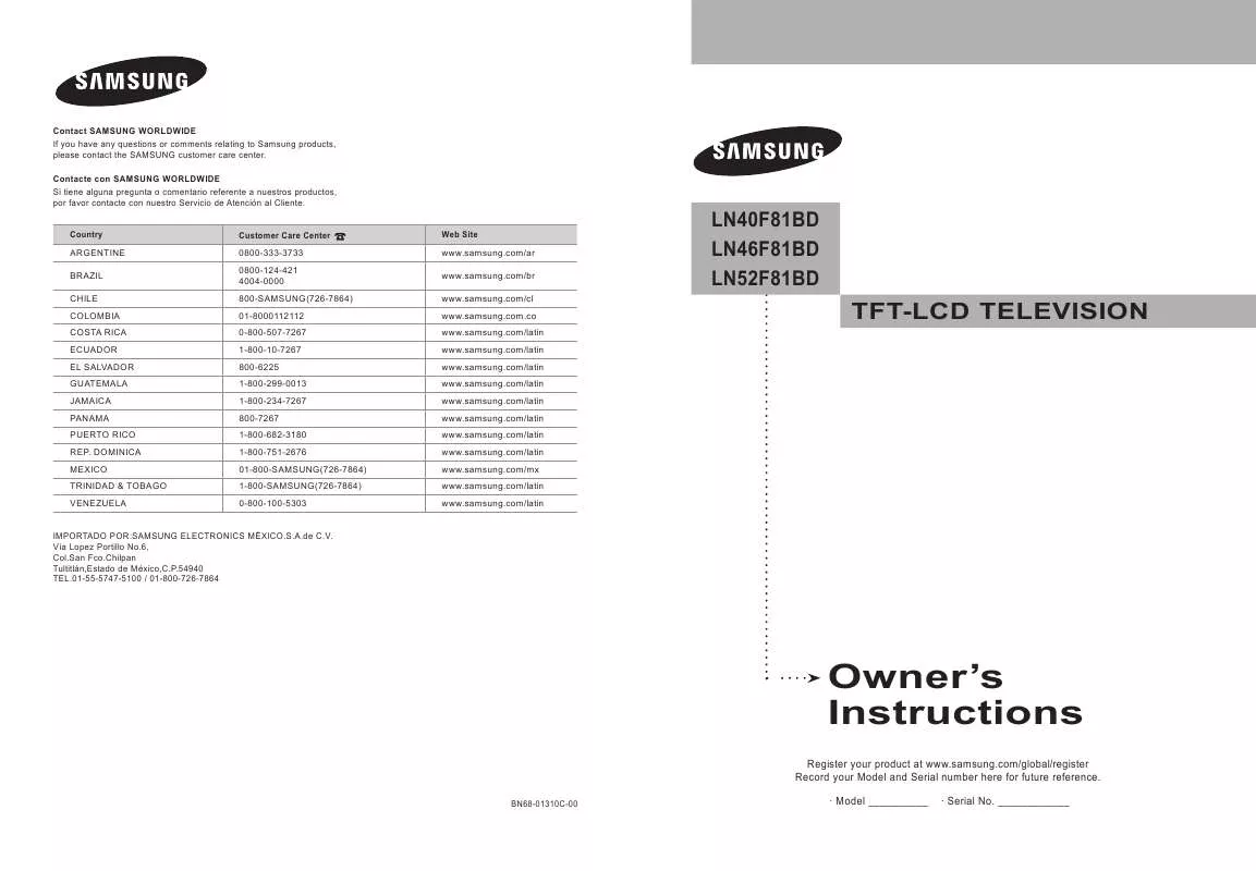 Mode d'emploi SAMSUNG LN52F81BD