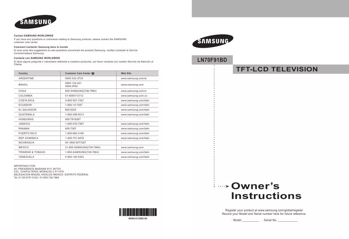 Mode d'emploi SAMSUNG LN70F91BD