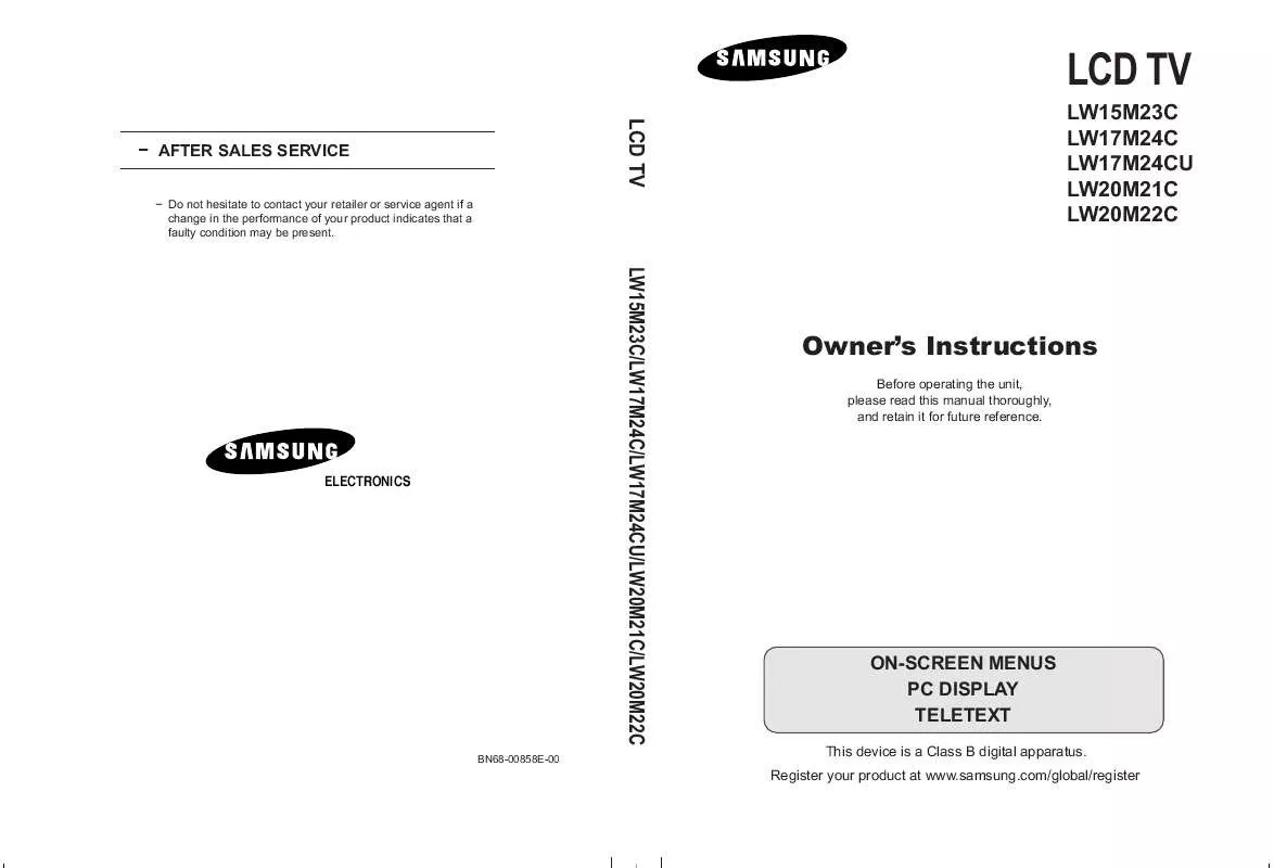 Mode d'emploi SAMSUNG LW-17M24C