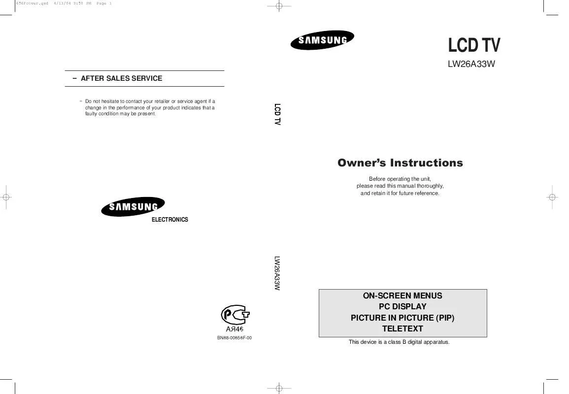 Mode d'emploi SAMSUNG LW26A33W