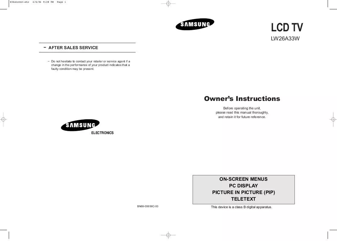 Mode d'emploi SAMSUNG LW26A33WS