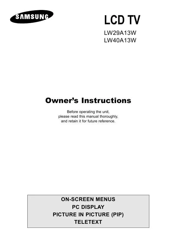 Mode d'emploi SAMSUNG LW40A13W