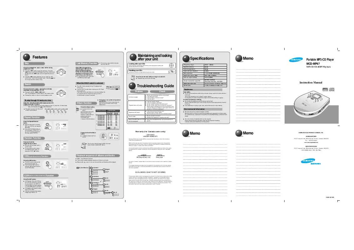 Mode d'emploi SAMSUNG MCD-MP67