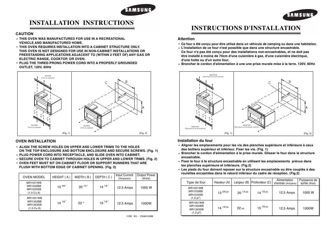 Mode d'emploi SAMSUNG MR1032BB