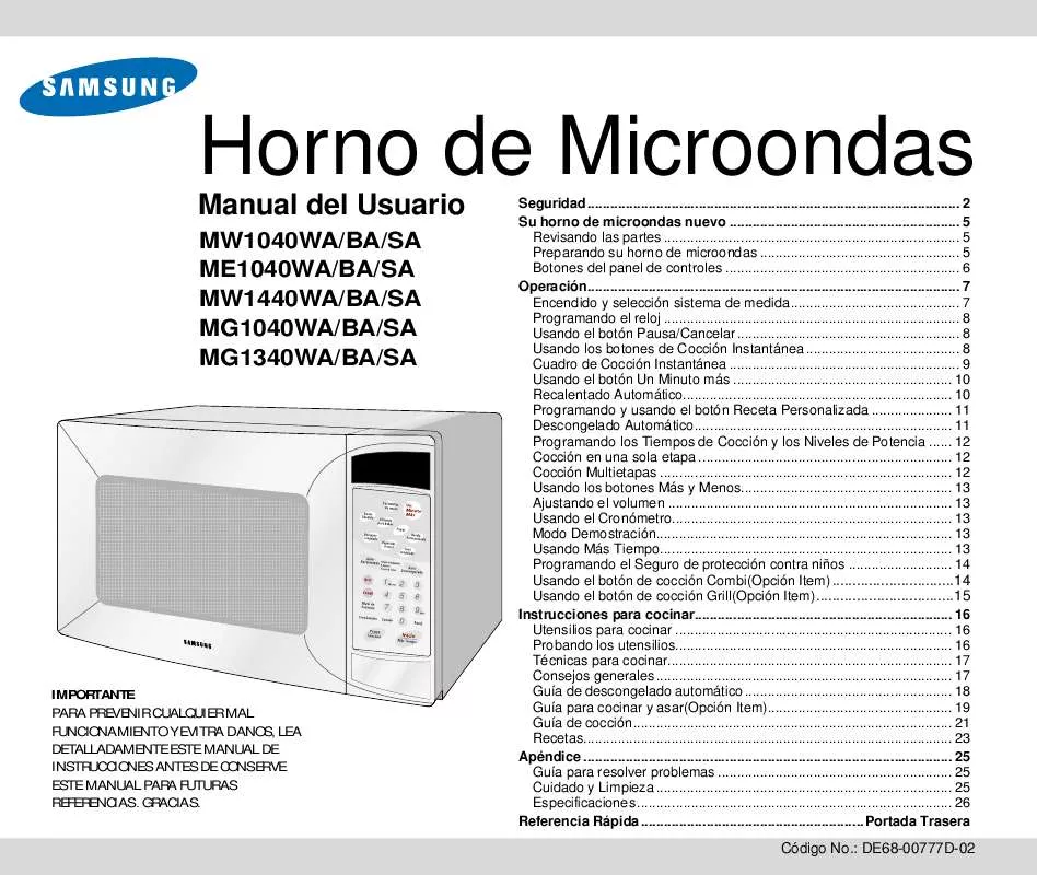 Mode d'emploi SAMSUNG MW1040SA