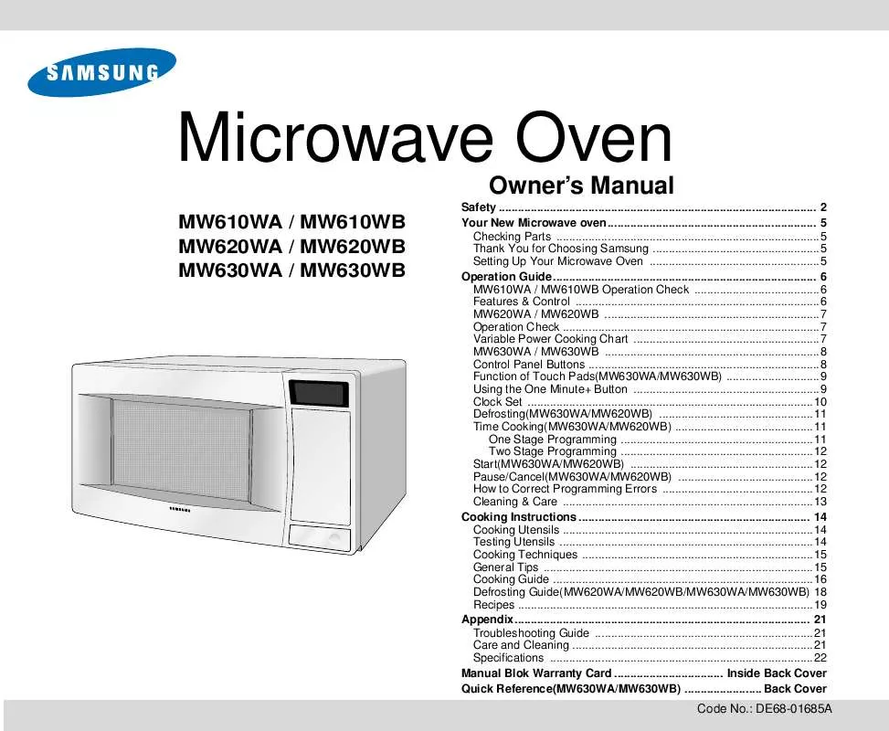 Mode d'emploi SAMSUNG MW610WA