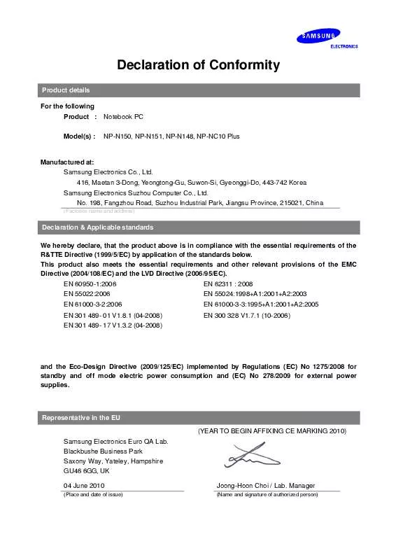 Mode d'emploi SAMSUNG N150-JP01