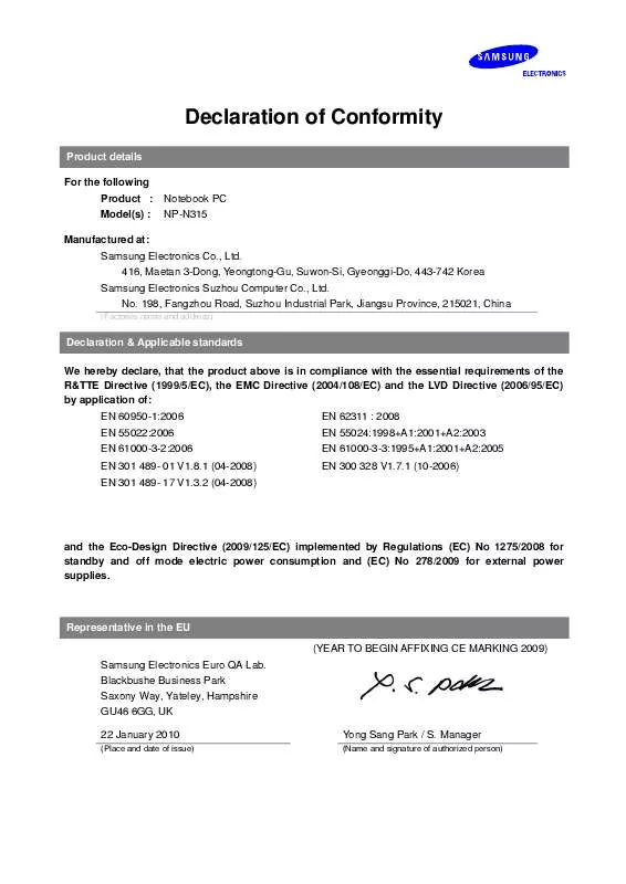 Mode d'emploi SAMSUNG N315-JA01