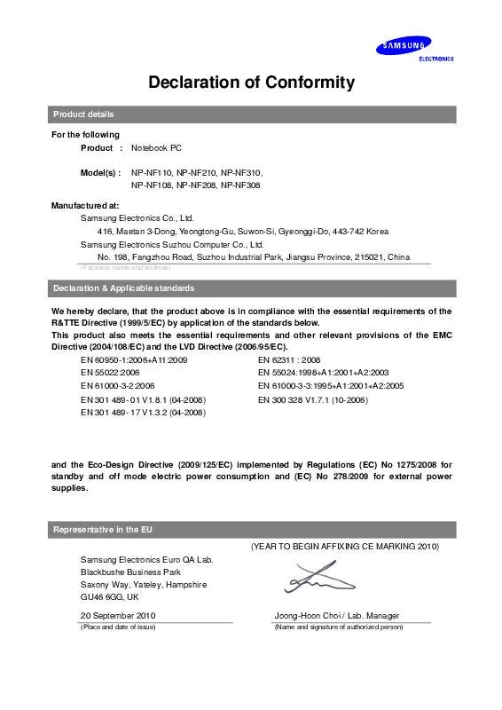 Mode d'emploi SAMSUNG NP-NF110