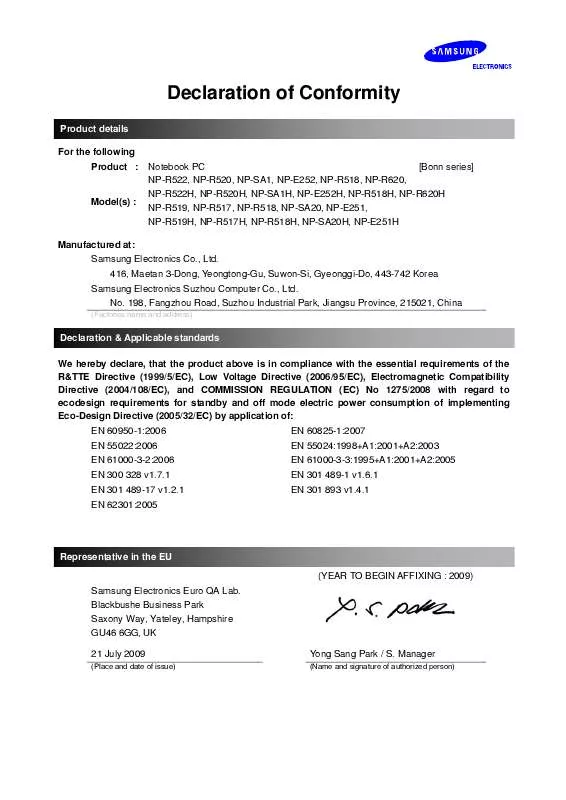 Mode d'emploi SAMSUNG NP-R519-JA02PL