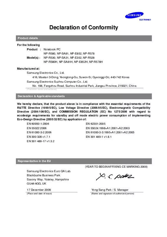 Mode d'emploi SAMSUNG NP-R530-JA01