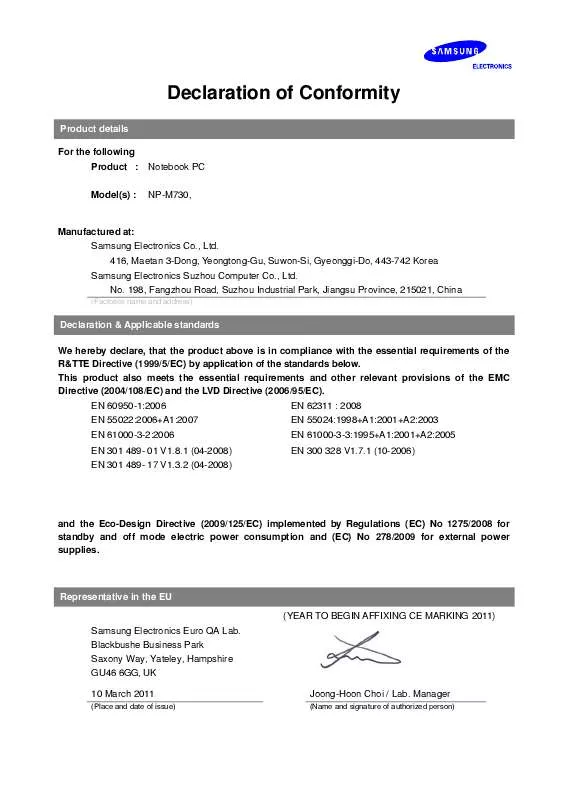 Mode d'emploi SAMSUNG NP-R730C