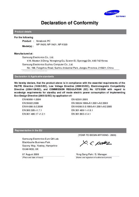 Mode d'emploi SAMSUNG NP-X420-FA01