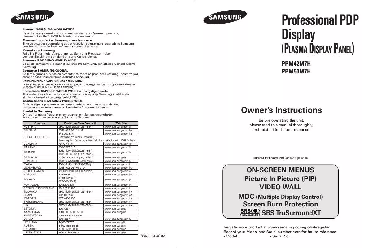 Mode d'emploi SAMSUNG PPM50M7HS