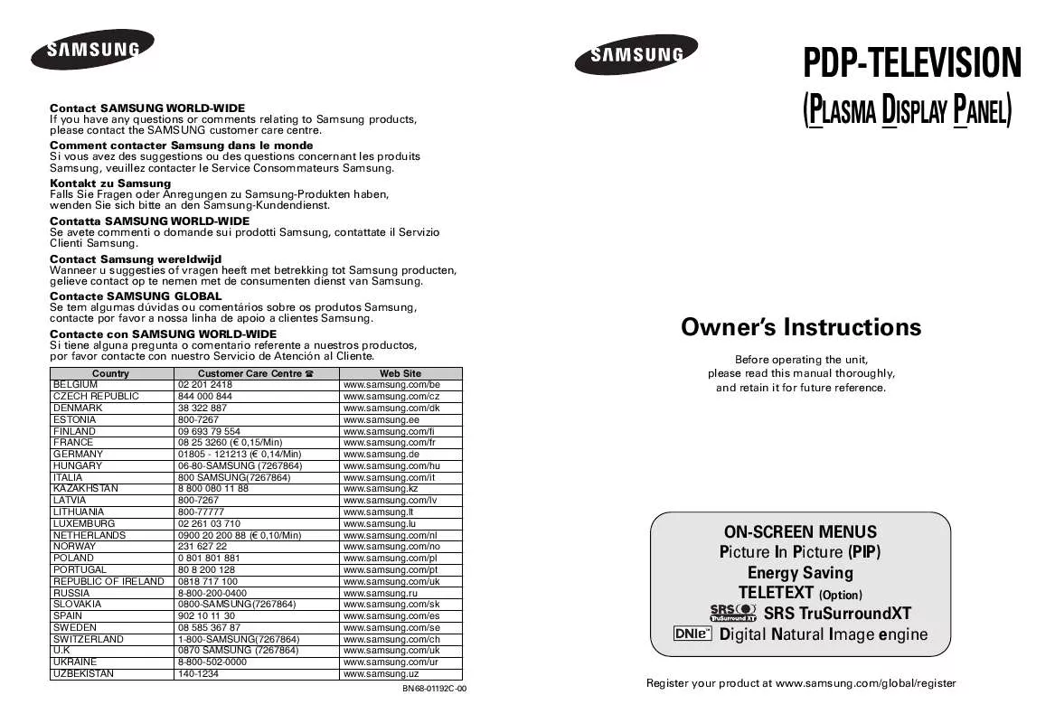 Mode d'emploi SAMSUNG PS-42C6H