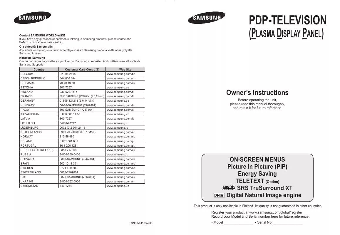 Mode d'emploi SAMSUNG PS-42C96HC