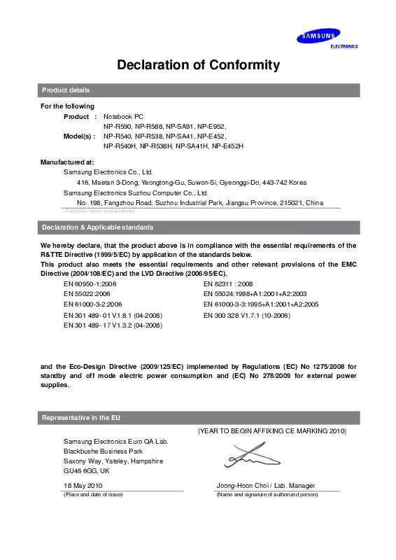 Mode d'emploi SAMSUNG R540-JA01