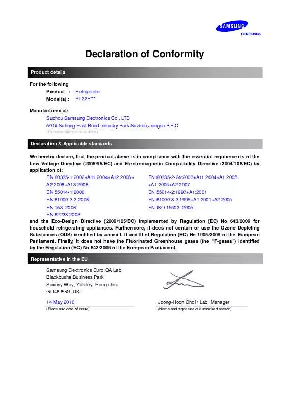 Mode d'emploi SAMSUNG RL22FCMS