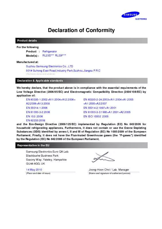 Mode d'emploi SAMSUNG RL23DATW