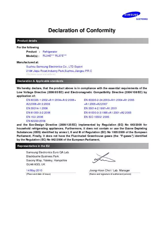 Mode d'emploi SAMSUNG RL34ECTS