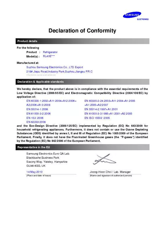 Mode d'emploi SAMSUNG RL40EGPS1