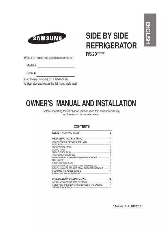 Mode d'emploi SAMSUNG RS20CASH