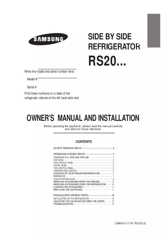 Mode d'emploi SAMSUNG RS20NASV