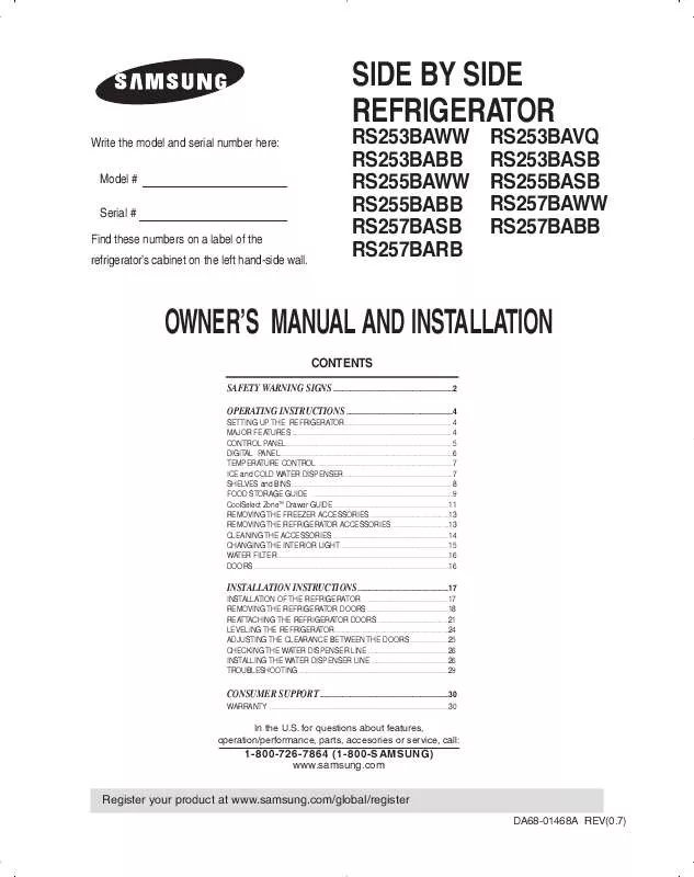 Mode d'emploi SAMSUNG RS265LASH