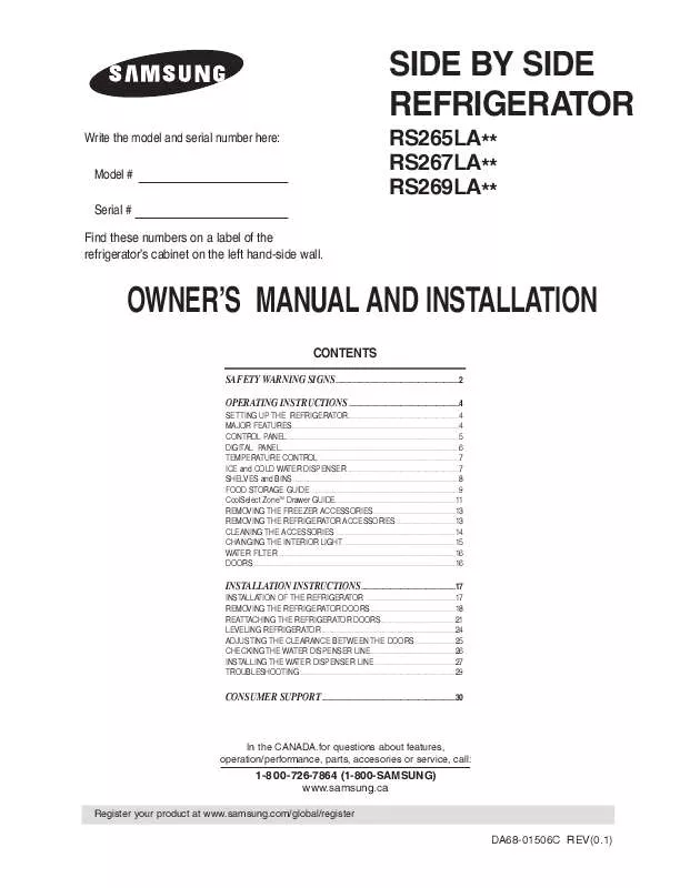 Mode d'emploi SAMSUNG RS267LAWP