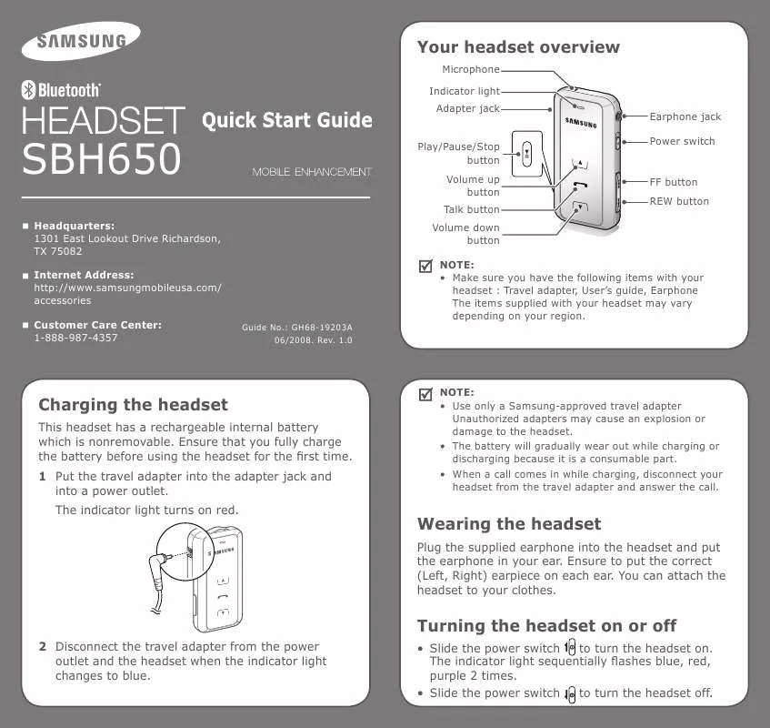 Mode d'emploi SAMSUNG SBH650