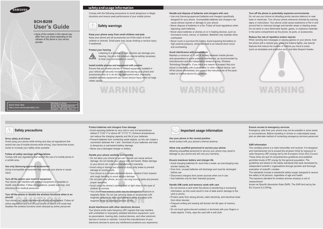 Mode d'emploi SAMSUNG SCH-B259