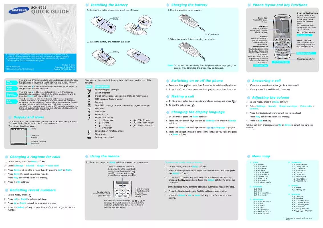 Mode d'emploi SAMSUNG SCH-S399