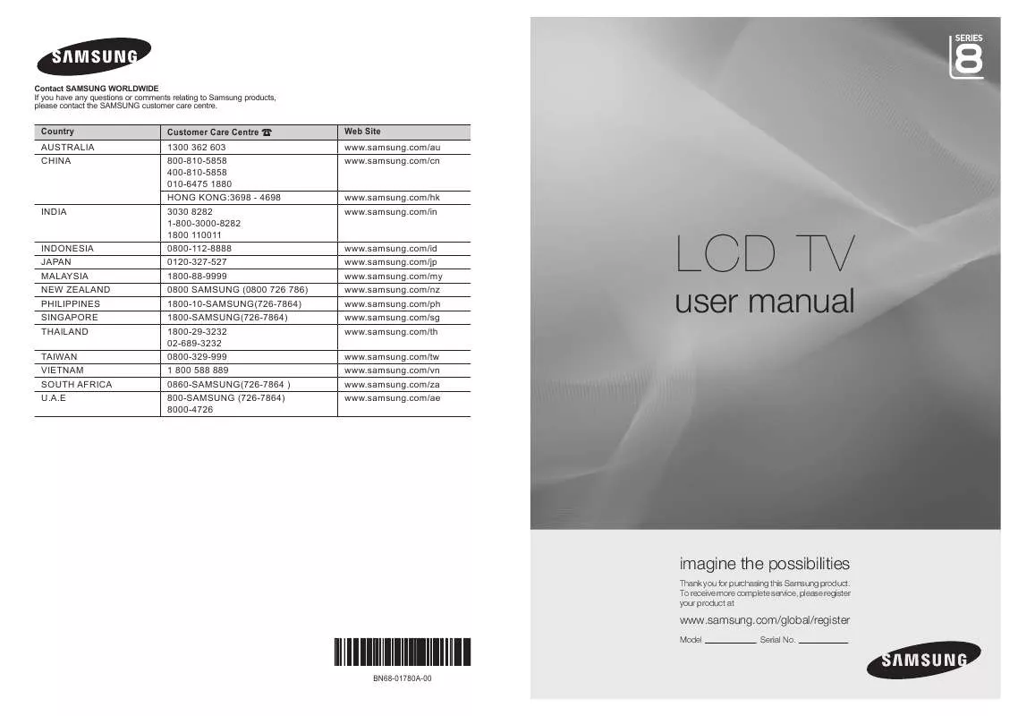 Mode d'emploi SAMSUNG SERIES 8 46INCH (LA46A850)